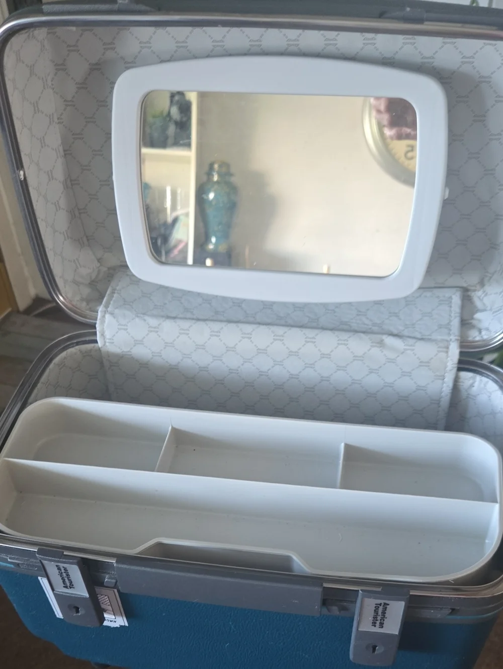Vintage Samsonite Train Case Luggage Light Blue  Tray Box